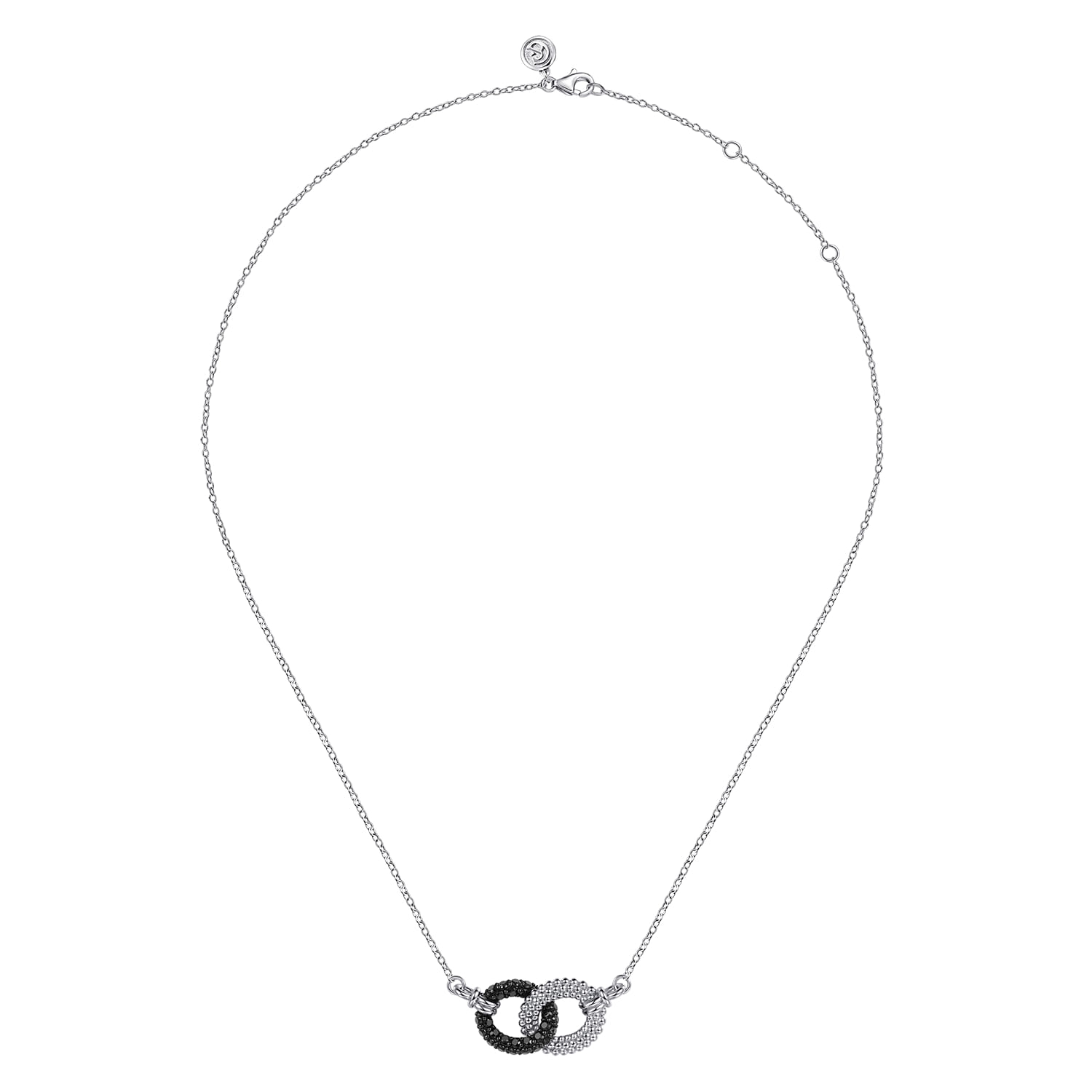 925 Sterling Silver Bujukan Beads and Black Spinel Interlock Pendant Necklace - Shot 2