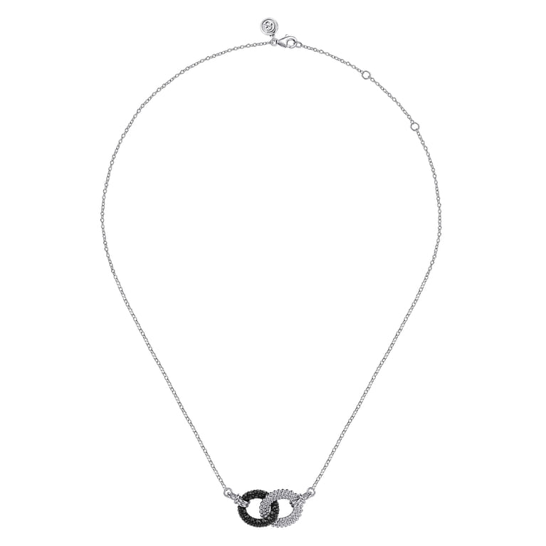 925 Sterling Silver Bujukan Beads and Black Spinel Interlock Pendant Necklace - Shot 2