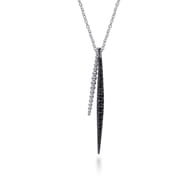 925 Sterling Silver Bujukan Beads and Graduating Black Spinel Double Spike Pendant Necklace