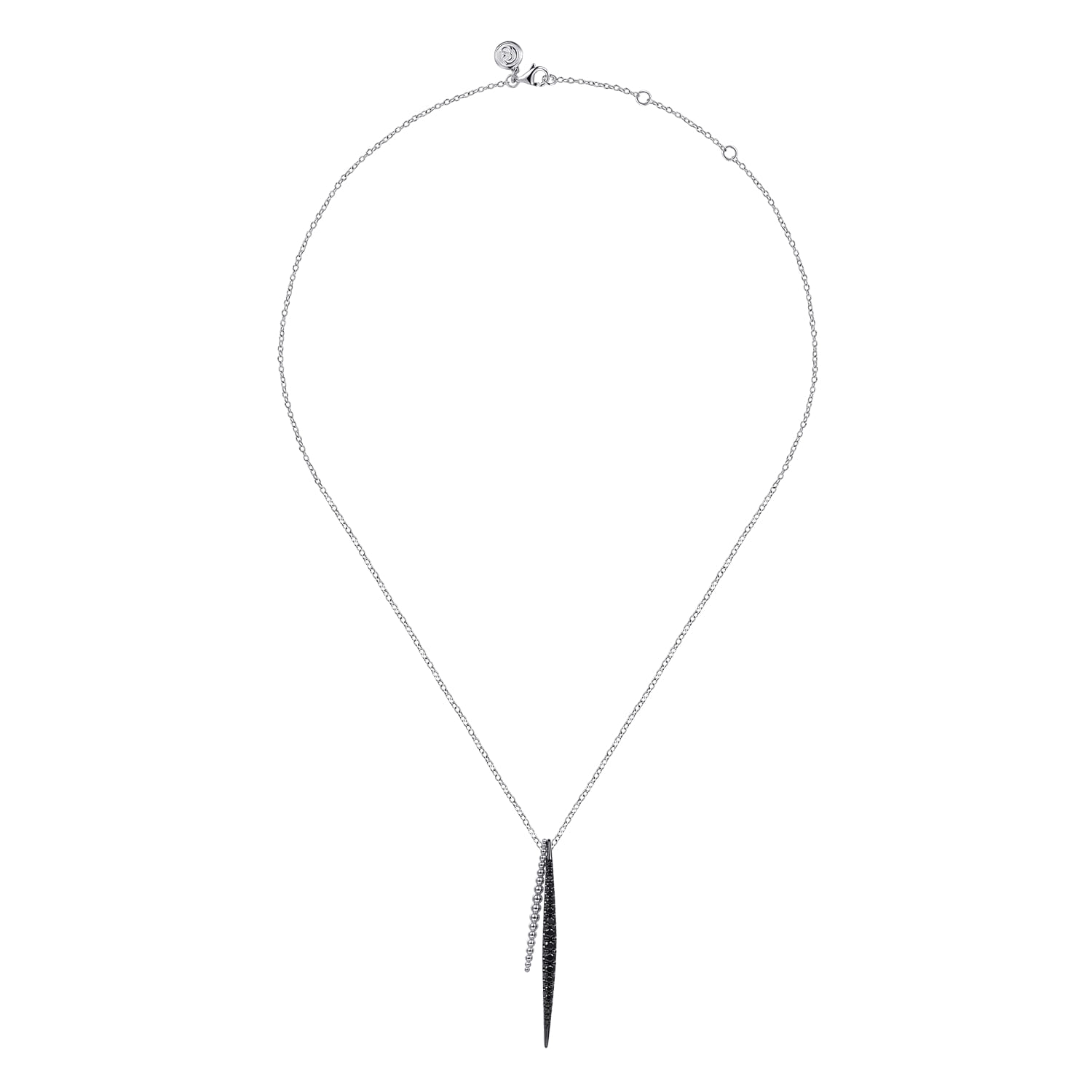 925 Sterling Silver Bujukan Beads and Graduating Black Spinel Double Spike Pendant Necklace - Shot 2