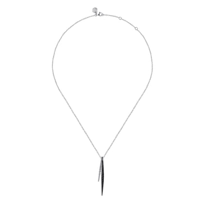 925 Sterling Silver Bujukan Beads and Graduating Black Spinel Double Spike Pendant Necklace