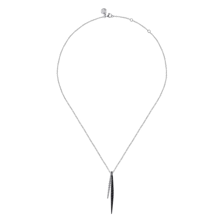 925 Sterling Silver Bujukan Beads and Graduating Black Spinel Double Spike Pendant Necklace - Shot 2