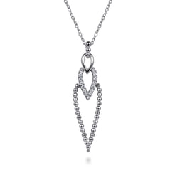 925 Sterling Silver Bujukan Beads and White Sapphire Pendant Drop Necklace