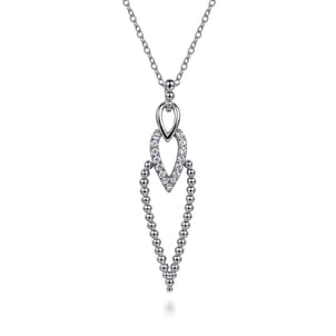 925 Sterling Silver Bujukan Beads and White Sapphire Pendant Drop Necklace