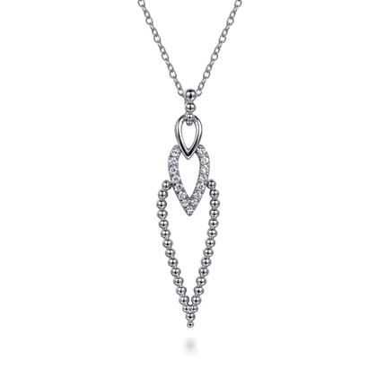 925 Sterling Silver Bujukan Beads and White Sapphire Pendant Drop Necklace