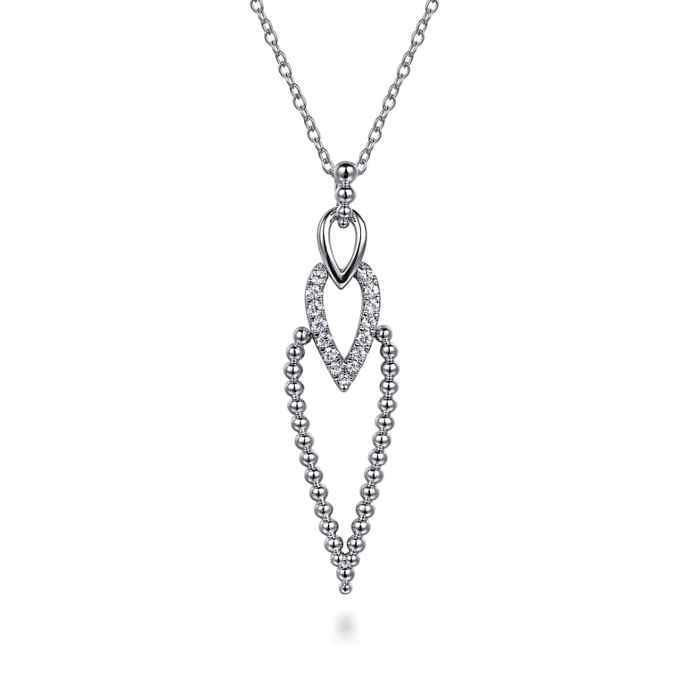 925 Sterling Silver Bujukan Beads and White Sapphire Pendant Drop Necklace - Shot 1