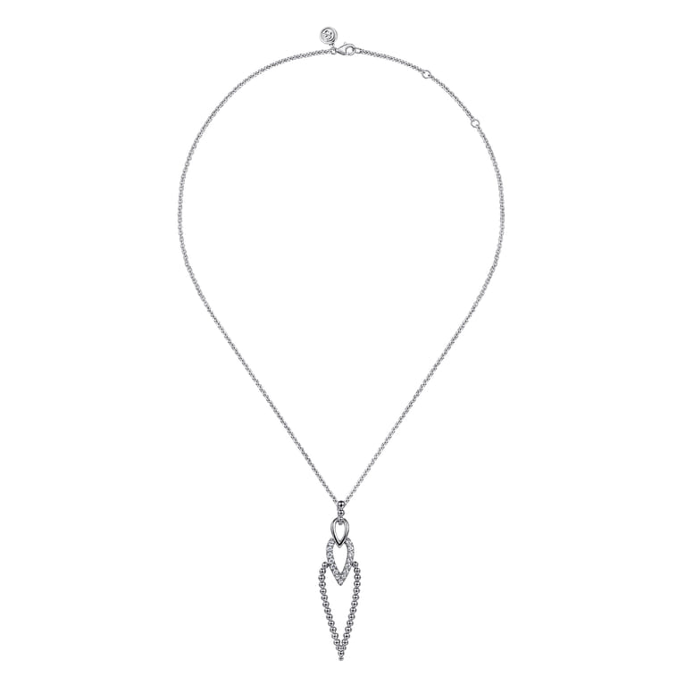 925 Sterling Silver Bujukan Beads and White Sapphire Pendant Drop Necklace - Shot 2