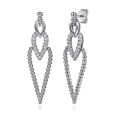 925 Sterling Silver Bujukan Beads and White Sapphire Stud Drop Earrings