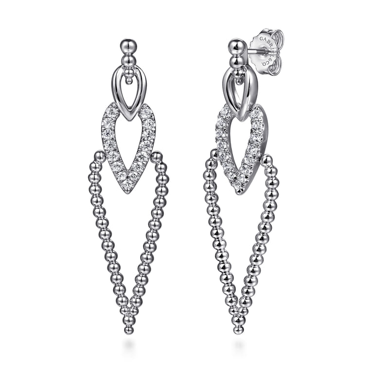 925 Sterling Silver Bujukan Beads and White Sapphire Stud Drop Earrings - Shot 1
