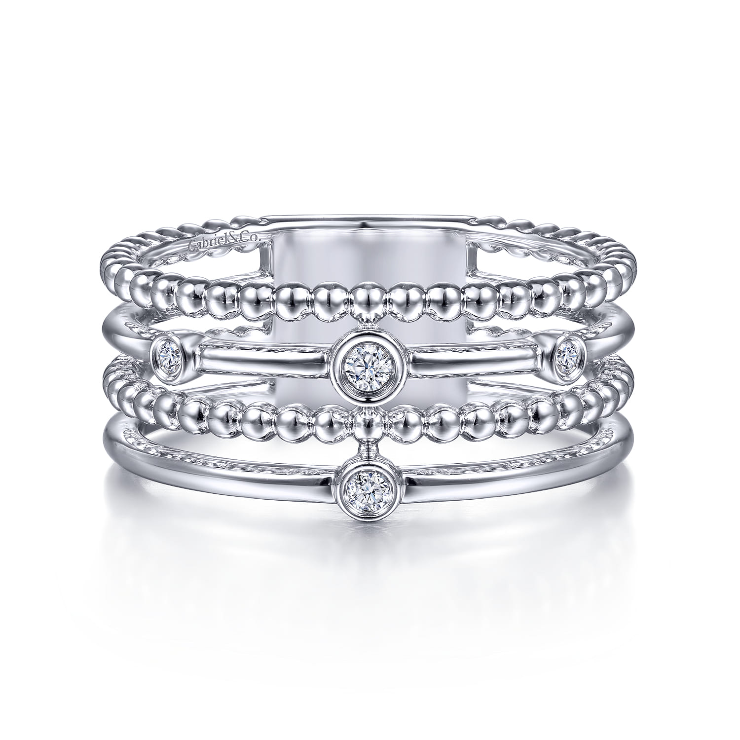 925 Sterling Silver Bujukan Bezel Set Diamond Easy Stackable Ring - 0.05 ct - Shot 1
