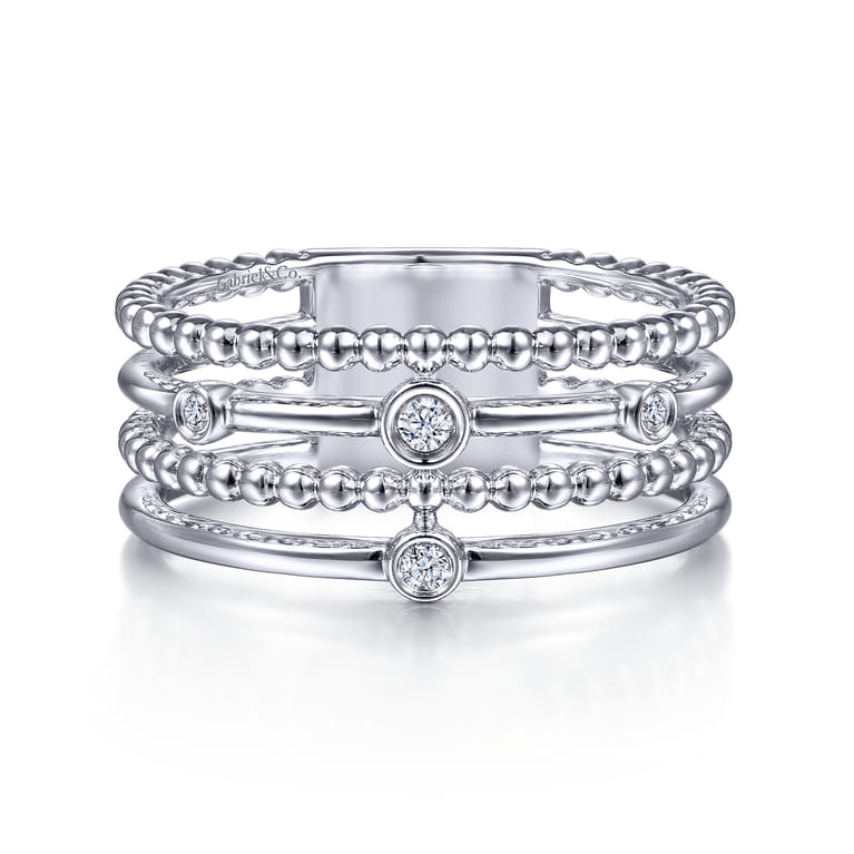 925 Sterling Silver Bujukan Bezel Set Diamond Easy Stackable Ring - 0.05 ct - Shot 1