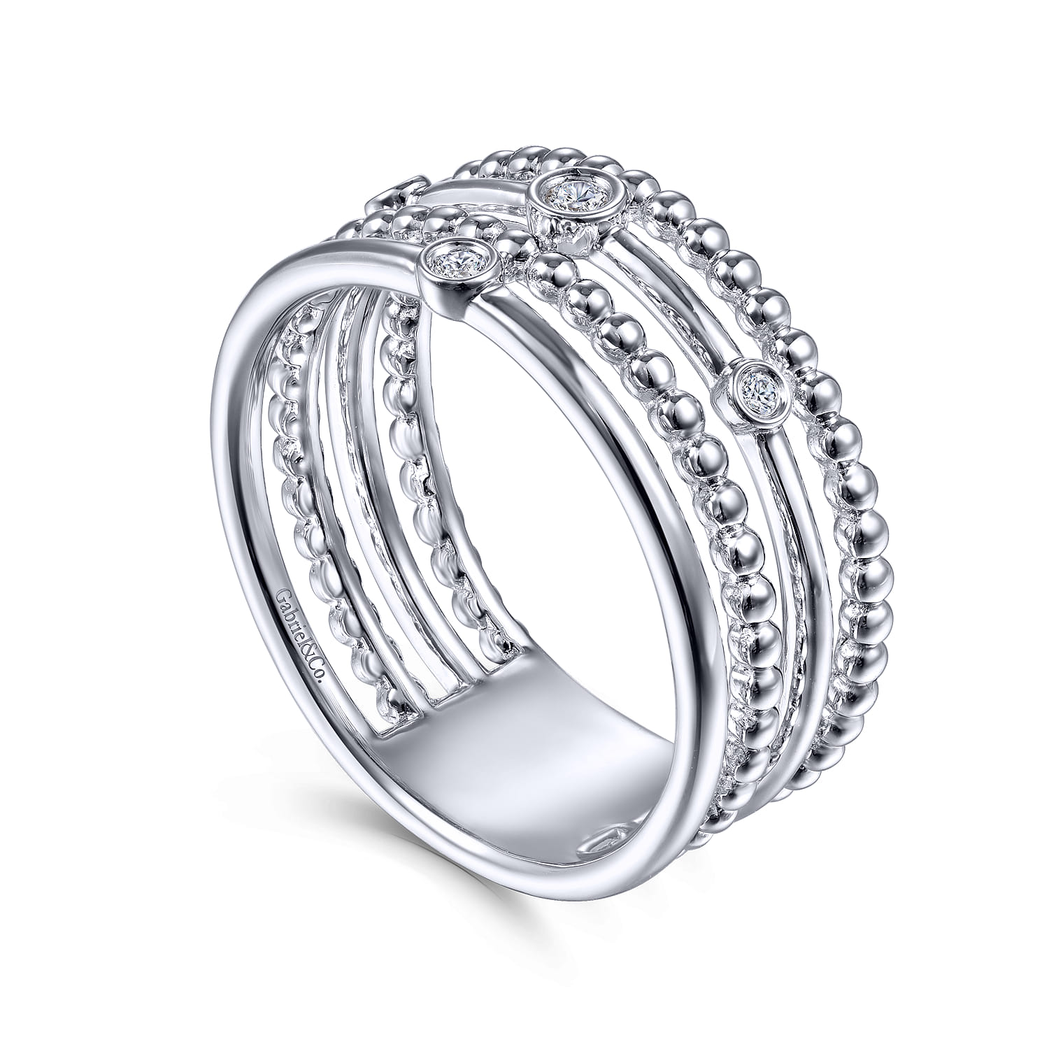 925 Sterling Silver Bujukan Bezel Set Diamond Easy Stackable Ring - 0.05 ct - Shot 3