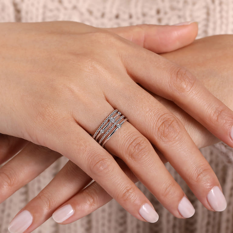925 Sterling Silver Bujukan Bezel Set Diamond Easy Stackable Ring - 0.05 ct - Shot 5