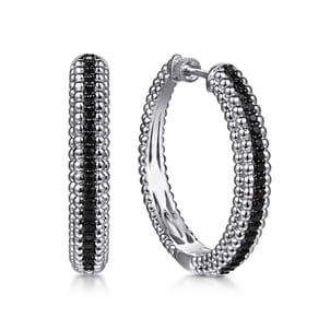 925 Sterling Silver Bujukan Black Spinel Classic Hoop Earrings