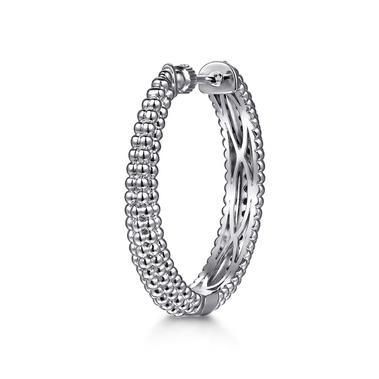 925 Sterling Silver Bujukan Black Spinel Classic Hoop Earrings - Shot 3