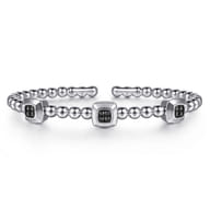 925 Sterling Silver Bujukan Black Spinel Station Bangle Bracelet