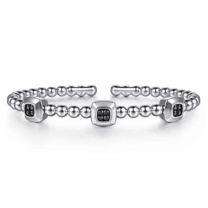 925 Sterling Silver Bujukan Black Spinel Station Bangle Bracelet