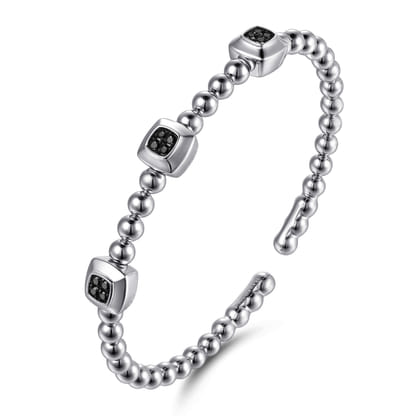 925 Sterling Silver Bujukan Black Spinel Station Bangle Bracelet
