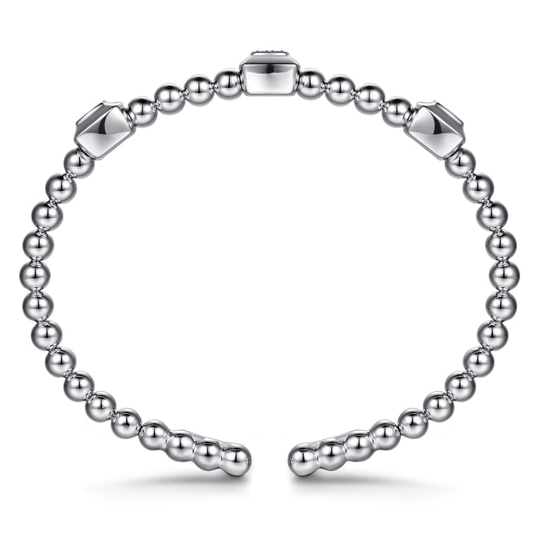 925 Sterling Silver Bujukan Black Spinel Station Cuff Bangle Bracelet - Shot 3