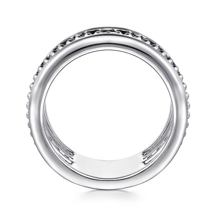 925 Sterling Silver Bujukan Black Spinel and Pyramid Multi Row Easy Stackable Ladies Ring