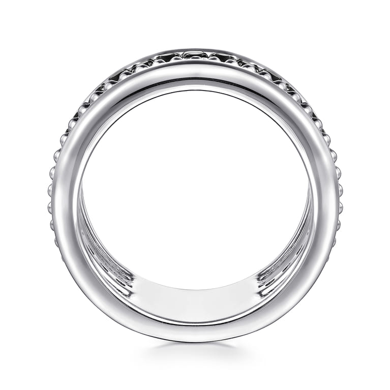 925 Sterling Silver Bujukan Black Spinel and Pyramid Multi Row Easy Stackable Ladies Ring - Shot 2