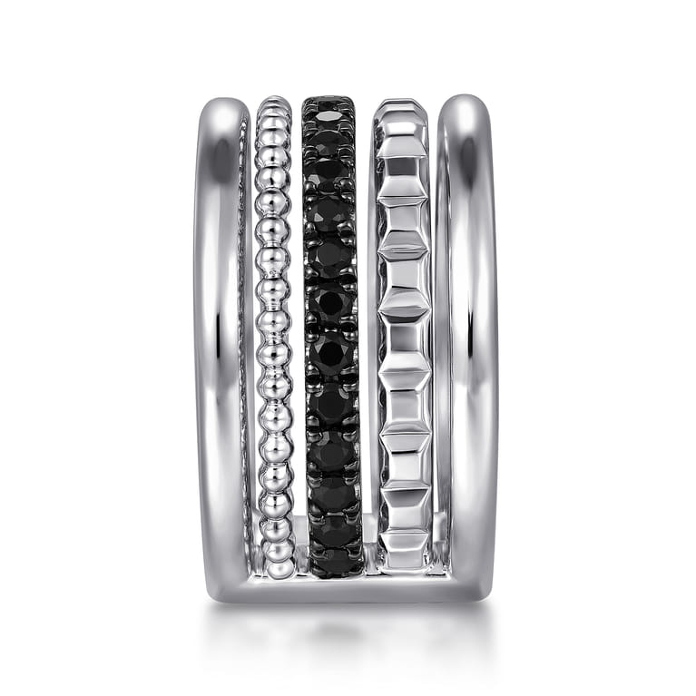 925 Sterling Silver Bujukan Black Spinel and Pyramid Multi Row Easy Stackable Ladies Ring - Shot 4