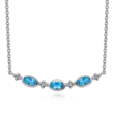 925 Sterling Silver Bujukan Blue Topaz Bar Necklace