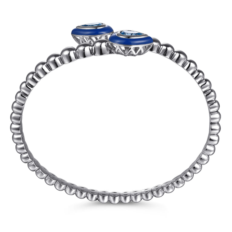 925 Sterling Silver Bujukan Blue Topaz Bypass Bangle Bracelet with Deep Blue Enamel - Shot 3