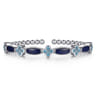 925 Sterling Silver Bujukan Blue Topaz Clover and Lapis Cuff Bangle Bracelet