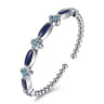 925 Sterling Silver Bujukan Blue Topaz Clover and Lapis Cuff Bangle Bracelet