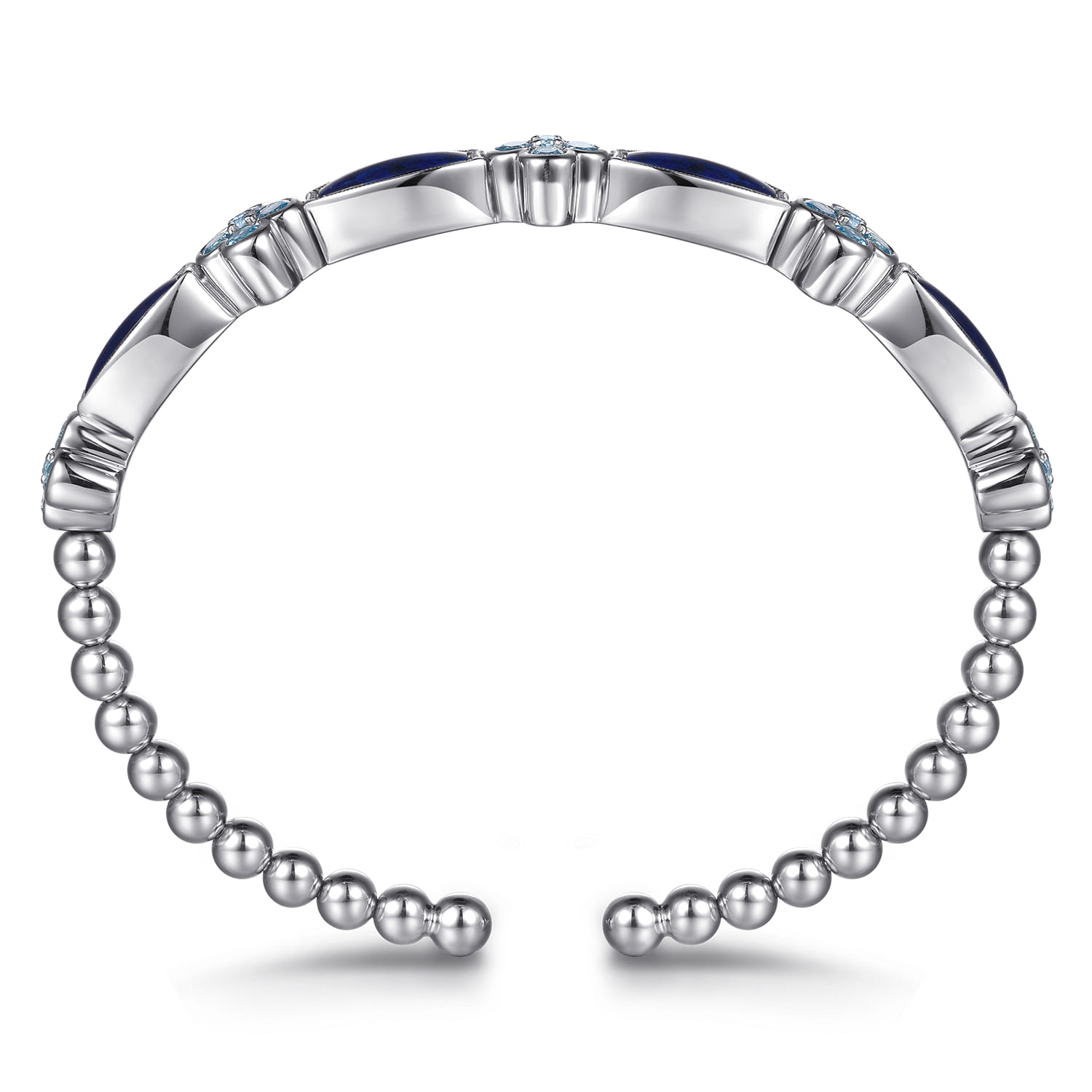 925 Sterling Silver Bujukan Blue Topaz Clover and Lapis Cuff Bangle Bracelet - Shot 3