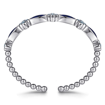 925 Sterling Silver Bujukan Blue Topaz Clover and Lapis Cuff Bangle Bracelet