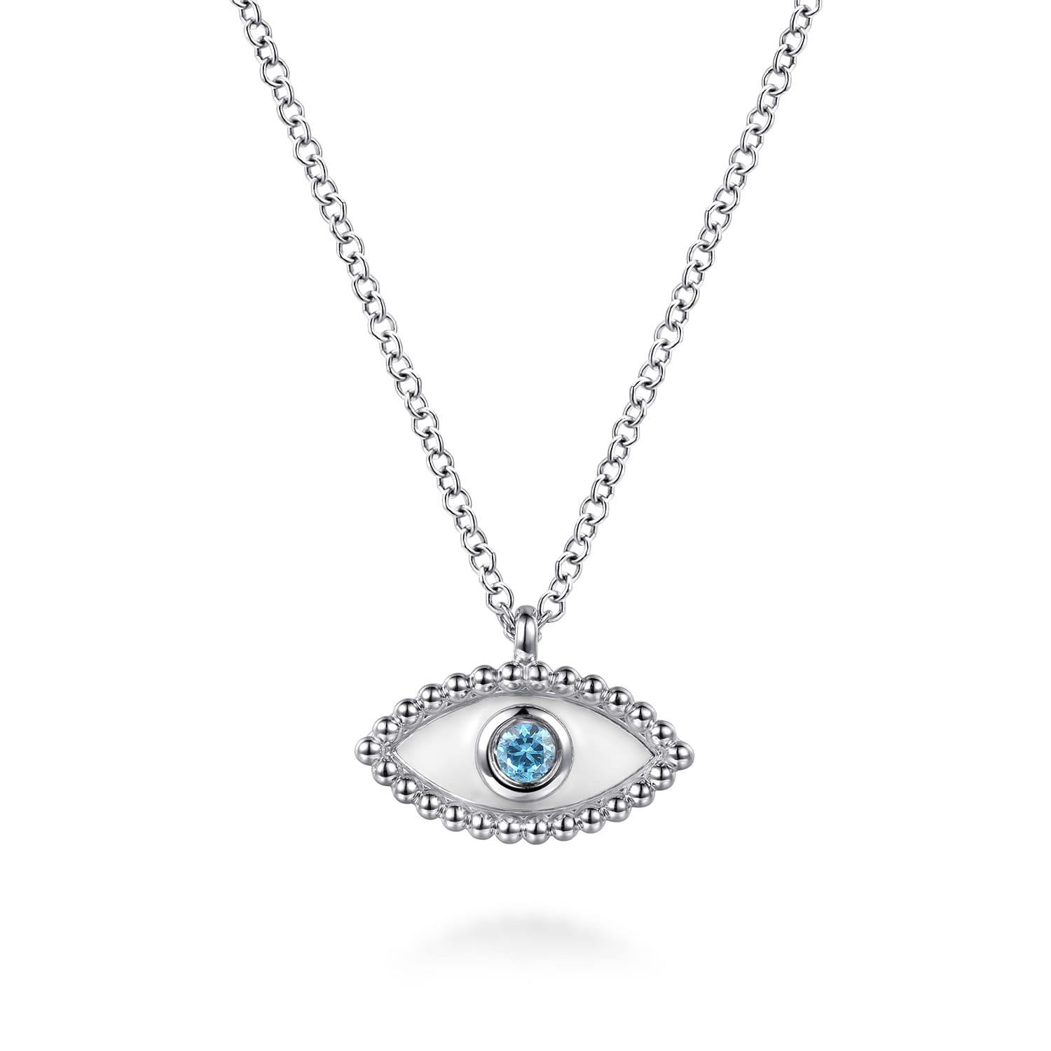 925 Sterling Silver Bujukan Blue Topaz Evil Eye Pendant Necklace - Shot 1