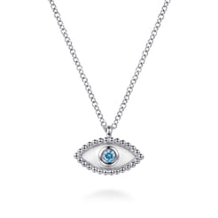 925 Sterling Silver Bujukan Blue Topaz Evil Eye Pendant Necklace