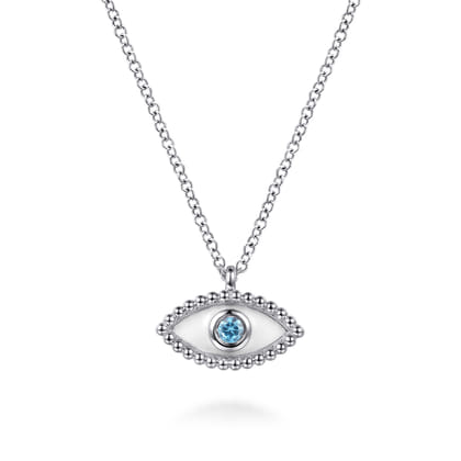 925 Sterling Silver Bujukan Blue Topaz Evil Eye Pendant Necklace