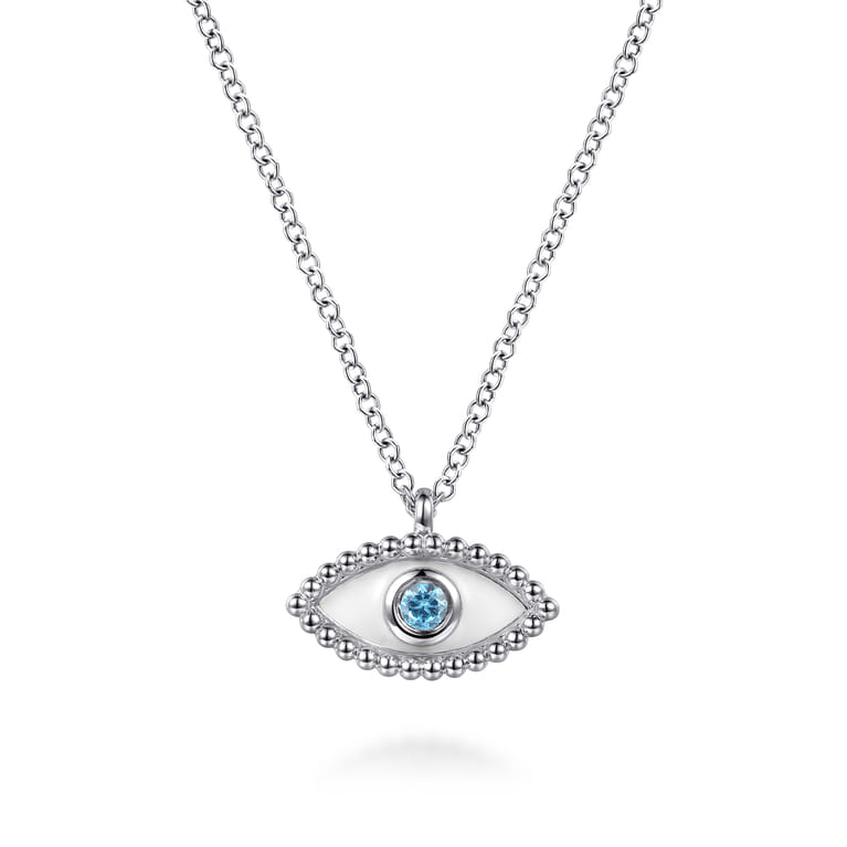 925 Sterling Silver Bujukan Blue Topaz Evil Eye Pendant Necklace - Shot 1