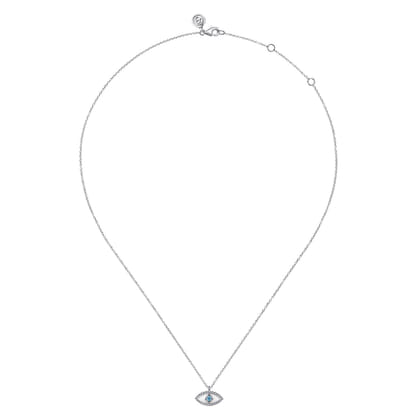 925 Sterling Silver Bujukan Blue Topaz Evil Eye Pendant Necklace