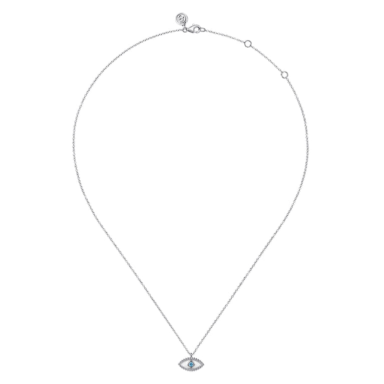 925 Sterling Silver Bujukan Blue Topaz Evil Eye Pendant Necklace - Shot 2