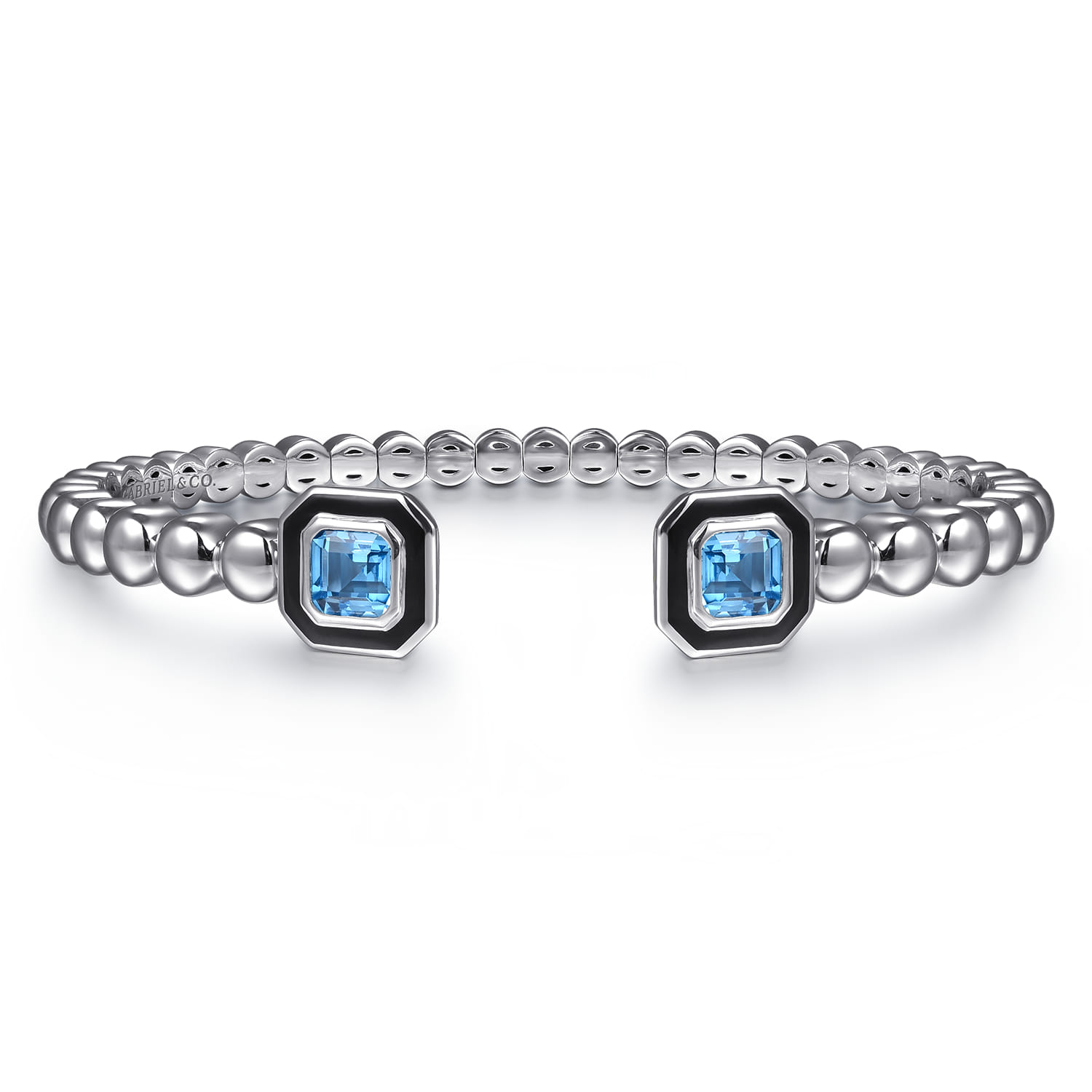 925 Sterling Silver Bujukan Blue Topaz Open Bangle with Black Enamel - Shot 1