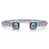 925 Sterling Silver Bujukan Blue Topaz Open Bangle with Black Enamel