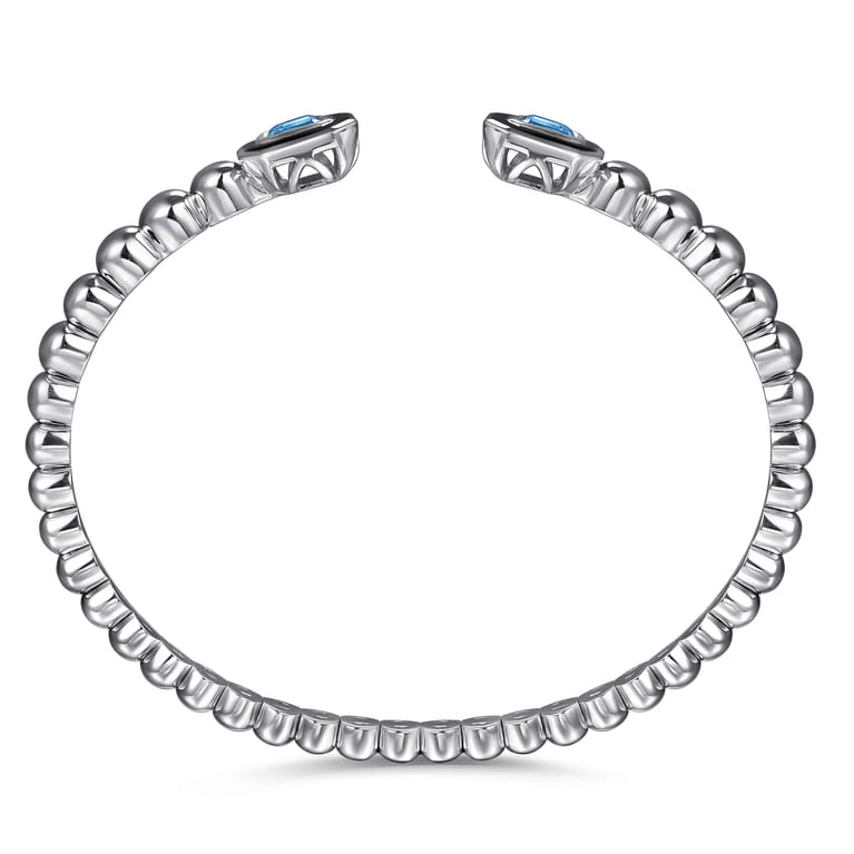 925 Sterling Silver Bujukan Blue Topaz Open Bangle with Black Enamel - Shot 3