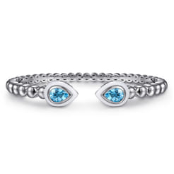 925 Sterling Silver Bujukan Blue Topaz Open Bangle with White Enamel