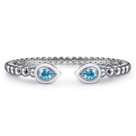 925 Sterling Silver Bujukan Blue Topaz Open Bangle with White Enamel