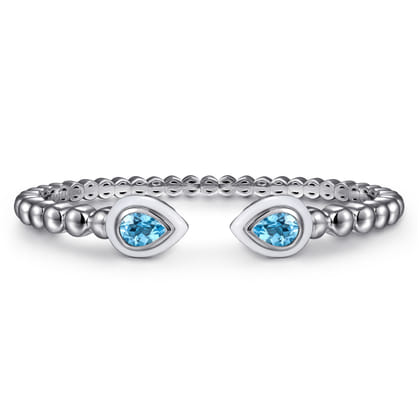 925 Sterling Silver Bujukan Blue Topaz Open Bangle with White Enamel