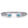925 Sterling Silver Bujukan Blue Topaz Open Bangle with White Enamel