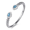 925 Sterling Silver Bujukan Blue Topaz Open Bangle with White Enamel