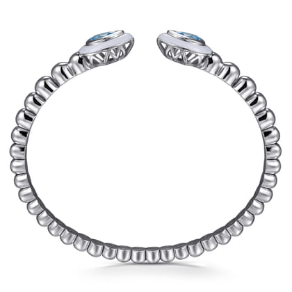 925 Sterling Silver Bujukan Blue Topaz Open Bangle with White Enamel