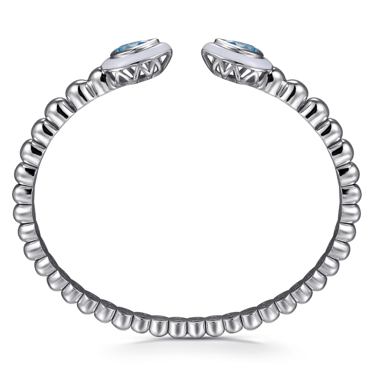 925 Sterling Silver Bujukan Blue Topaz Open Bangle with White Enamel - Shot 3