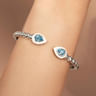 925 Sterling Silver Bujukan Blue Topaz Open Bangle with White Enamel