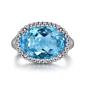 925 Sterling Silver Bujukan Blue Topaz Signet Ring